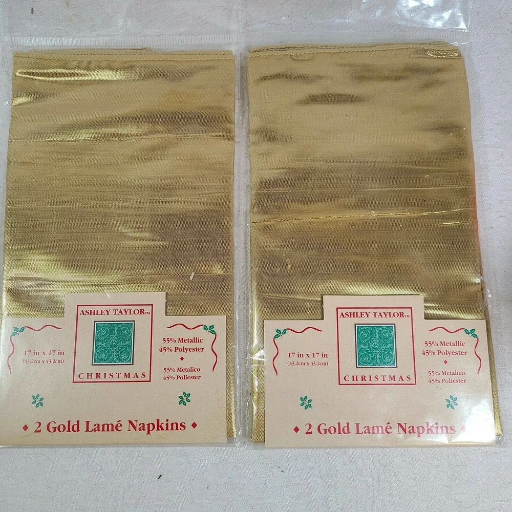 Ashley Taylor CHRISTMAS Gold Lame Napkins New In Package 17 X 17 2 pkgs 4 napkin